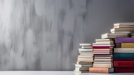 Beautiful Side View of World book day banner design of a collection of stack of books on clean backgroundの素材