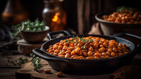 baked beans with complete composition and perfect viewing angles and background blurの素材