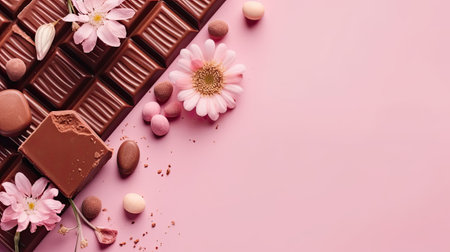 Valentine Day for sale banner background with a collection of chocolate and pink flower sprinklesの素材