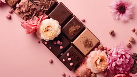 Valentine Day for sale banner background with a collection of chocolate and pink flower sprinklesの素材