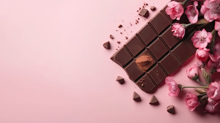 Valentine day sale banner background with chocolate and pink flower sprinklesの素材
