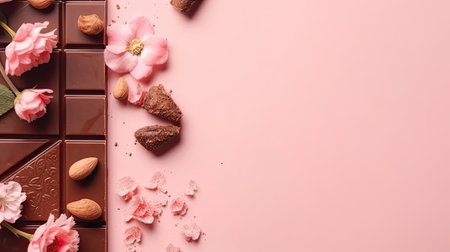 Background design sale banner for Valentine Day with chocolate and pink flower sprinklesの素材