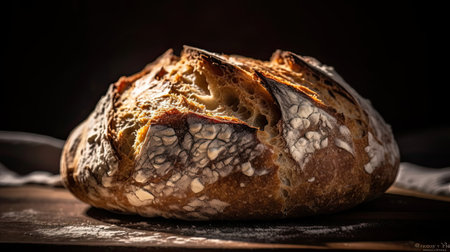 San Francisco Sourdough Bread on a wooden table with a blurred backgroundの素材