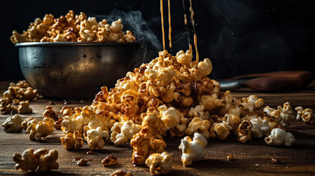 Popcorn in a bowl with a blurred backgroundの素材