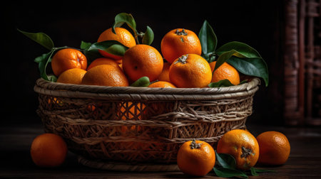 Fresh Lemon in a bamboo basket with blurred backgroundの素材