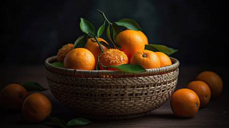 Fresh Lemon in a bamboo basket with blurred backgroundの素材