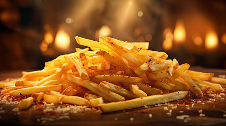 crispy french fries, crunchy, salty, tasty, with cinematic light and blur backgroundの素材