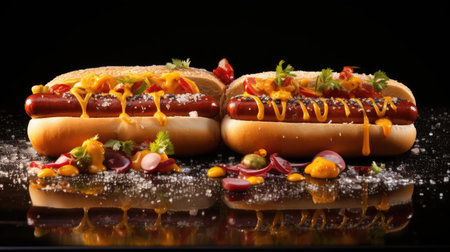 hotdog with a large sausage filled with melted mayonnaise and a sprinkling of chopped greensの素材