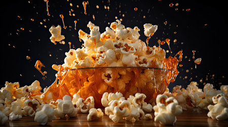 Savory salty crispy popcorn with a blurry and cinematic backgroundの素材