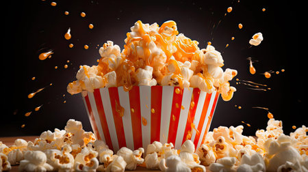 Savory salty crispy popcorn with a blurry and cinematic backgroundの素材