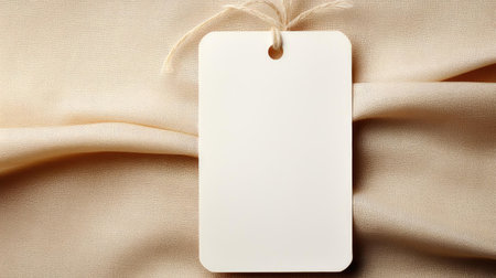 white blank tag with a rope for mockup on cream color backgroundの素材