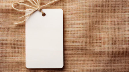 white blank tag with a rope for mockup on cream color backgroundの素材