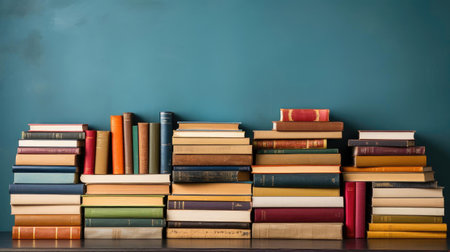 World Book Day Banner Background with stack of booksの素材