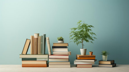 World Book Day Banner Background with stack of booksの素材