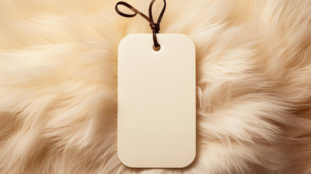 white blank tag with a rope for mockup on cream color backgroundの素材