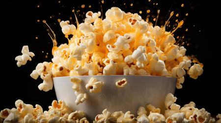 Savory salty crispy popcorn with a blurry and cinematic backgroundの素材