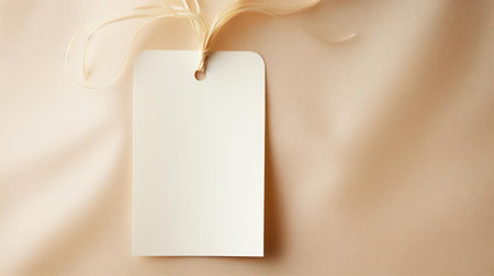 white blank tag with a rope for mockup on cream color backgroundの素材