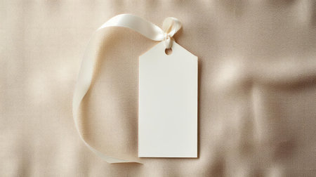 white blank tag with a rope for mockup on cream color backgroundの素材