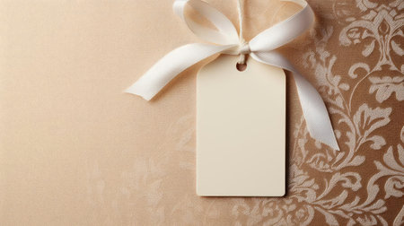 white blank tag with a rope for mockup on cream color backgroundの素材