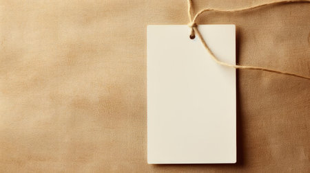 white blank tag with a rope for mockup on cream color backgroundの素材