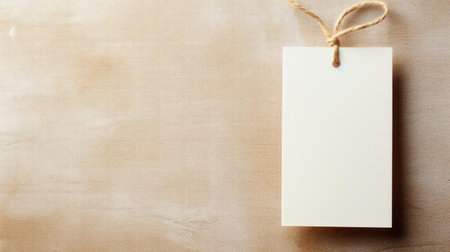 white blank tag with a rope for mockup on cream color backgroundの素材