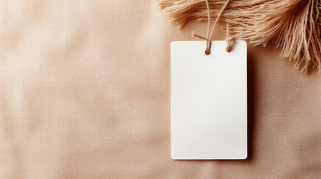 white blank tag with a rope for mockup on cream color backgroundの素材