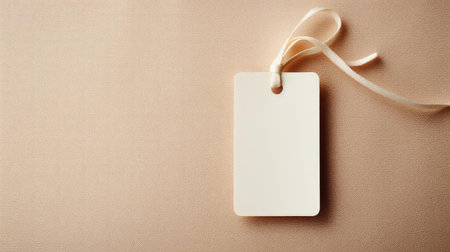 white blank tag with a rope for mockup on cream color backgroundの素材