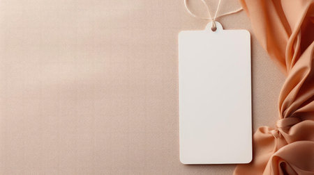 white blank tag with a rope for mockup on cream color backgroundの素材