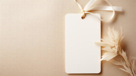 white blank tag with a rope for mockup on cream color backgroundの素材