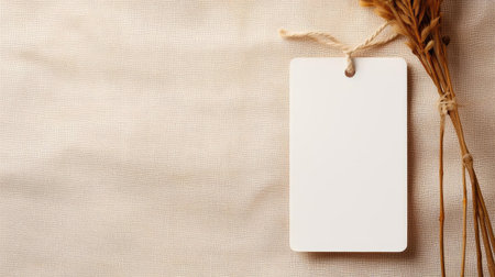 white blank tag with a rope for mockup on cream color backgroundの素材