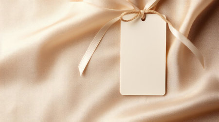 white blank tag with a rope for mockup on cream color backgroundの素材