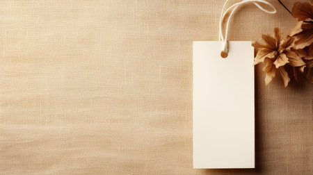 white blank tag with a rope for mockup on cream color backgroundの素材