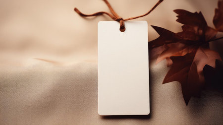 white blank tag with a rope for mockup on cream color backgroundの素材