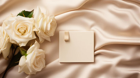 white blank tag with a rope for mockup on cream color backgroundの素材