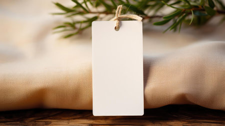 white blank tag with a rope for mockup on cream color backgroundの素材