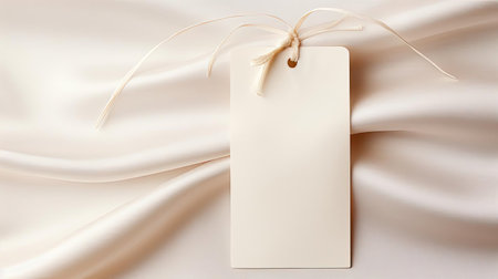 white blank tag with a rope for mockup on cream color backgroundの素材