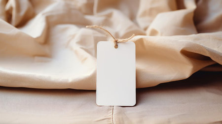 white blank tag with a rope for mockup on cream color backgroundの素材