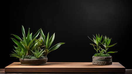 podium for product stand with plant background and cinematic light, front view, minimalist designの素材