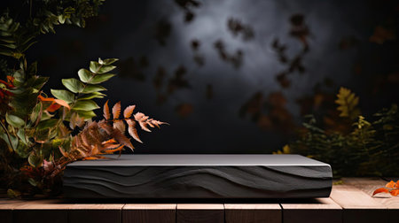 podium for product stand with plant background and cinematic light, front view, minimalist designの素材