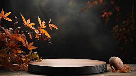 podium for product stand with plant background and cinematic light, front view, minimalist designの素材