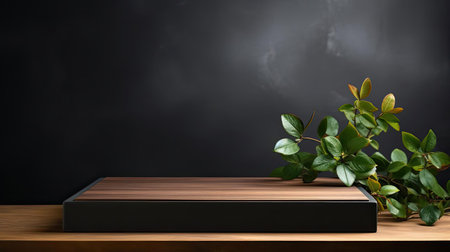 podium for product stand with plant background and cinematic light, front view, minimalist designの素材