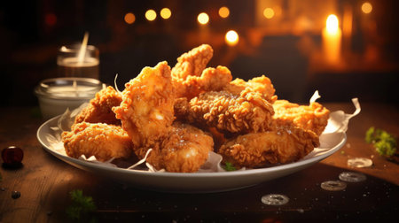 perfect view close up crispy chicken tenders with blur and background cinematicの素材