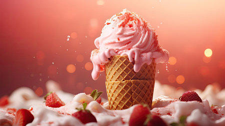 sweet ice cream of various colors and filled with fruit, cream and chocolate sprinklesの素材