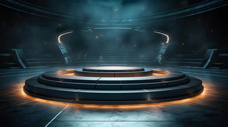 modern podium design for product display or product stand with cinematic background and lightingの素材