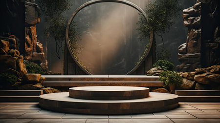 modern podium design for product display or product stand with cinematic background and lightingの素材