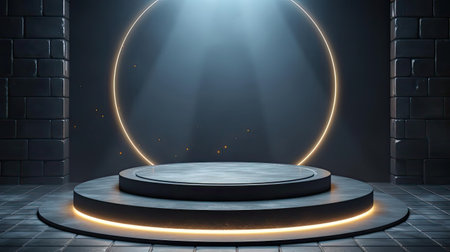 modern podium design for product display or product stand with cinematic background and lightingの素材