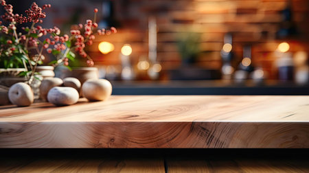 Wood podium product stand or display with cinematic light and blur backgroundの素材