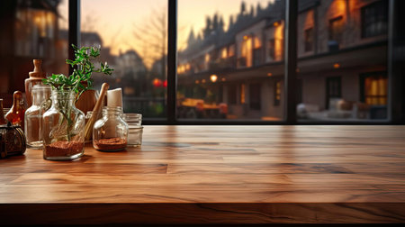 Wood podium product stand or display with cinematic light and blur backgroundの素材