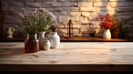 Wood podium product stand or display with cinematic light and blur backgroundの素材
