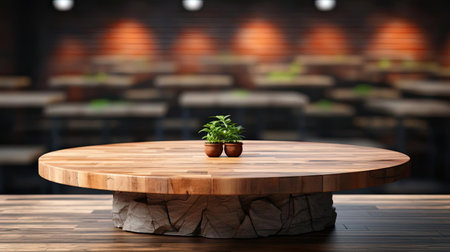 Wood podium product stand or display with cinematic light and blur backgroundの素材